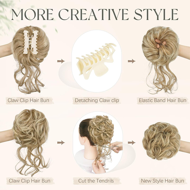 Natural Clip on in Messy Bun Hair Piece Extension Hair Claw Clip Wedding Updo US