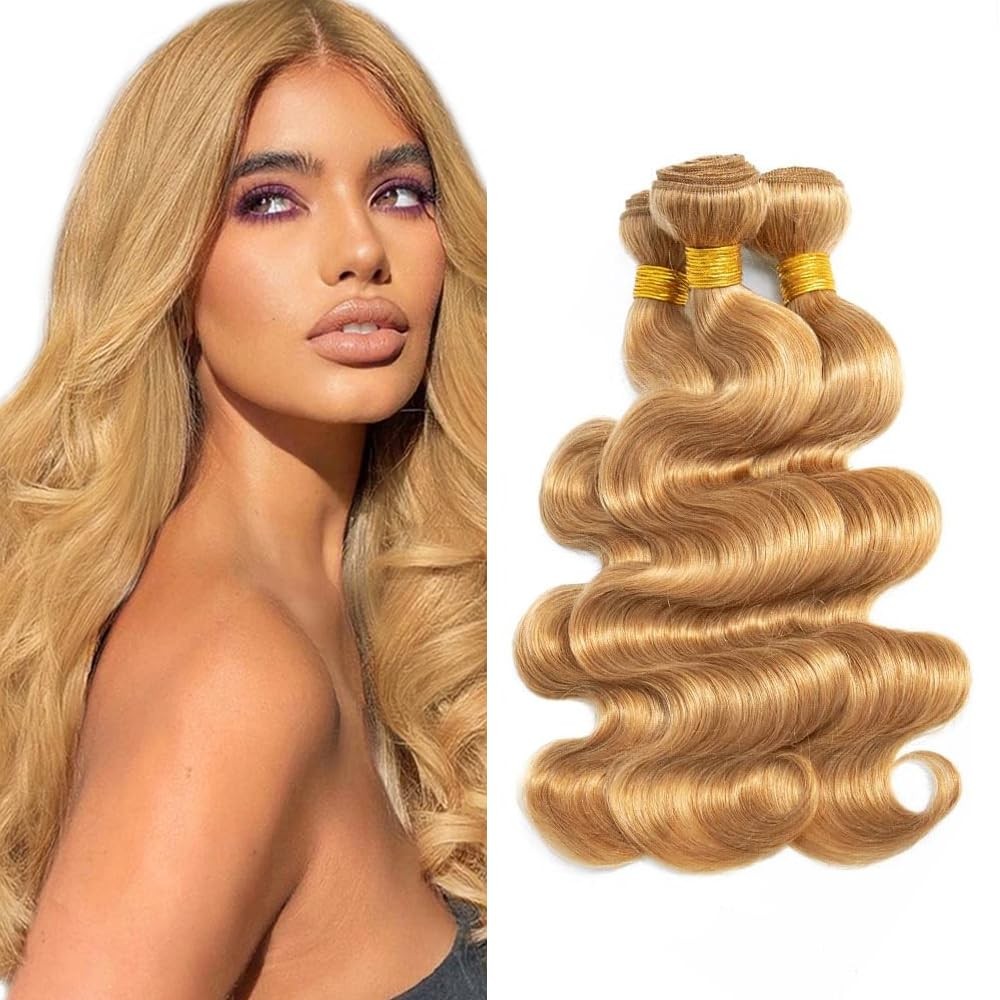 24 26 28 Inch #27 Honey Blonde Bundles Human Hair 3 Bundles Brazilian Remy Ha…
