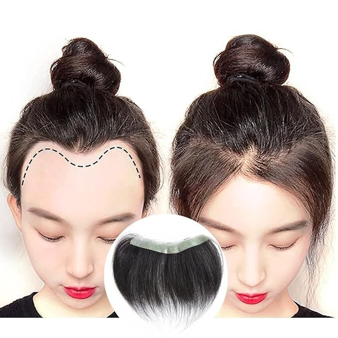 Frontal Hairpiece for Women Natural Black Hair Extension Toupee 0.78″x6.3″, 6″,