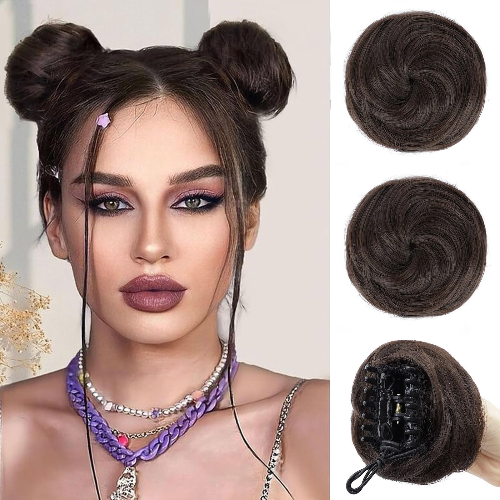 Space Buns Hair Pieces 2PCS Claw Clip in Hair Bun Mini Bun Hair Scrunchies Ex…
