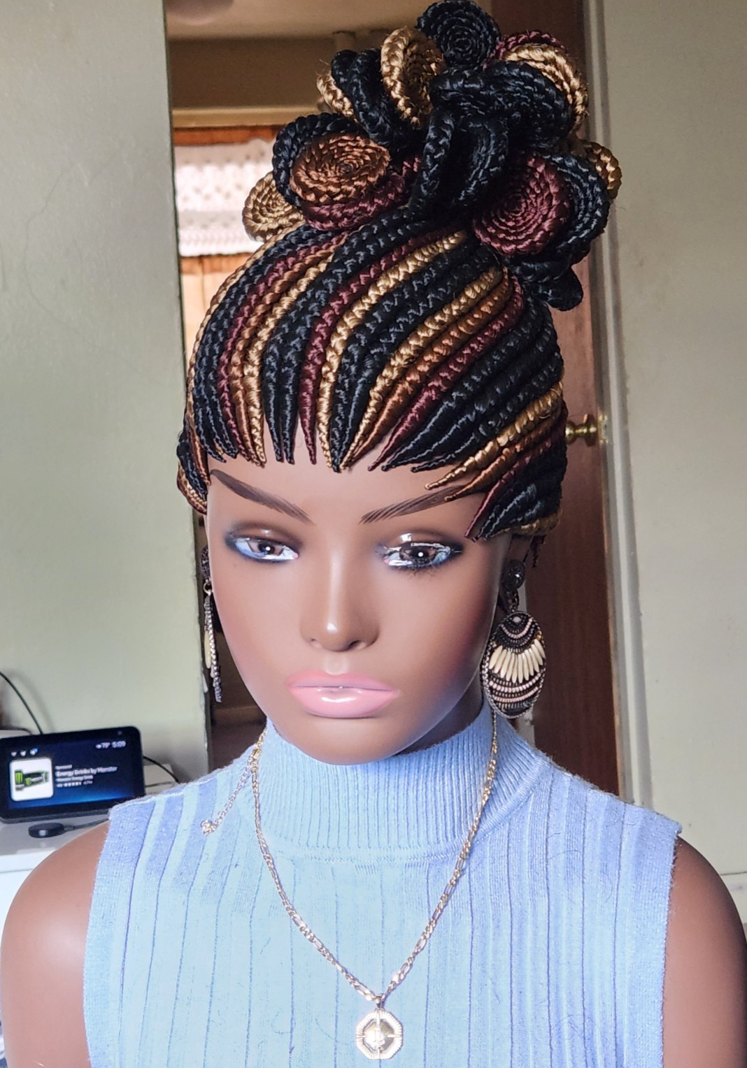 Fully hand braided box braid cornrows wig poney tail disque Multiple colors