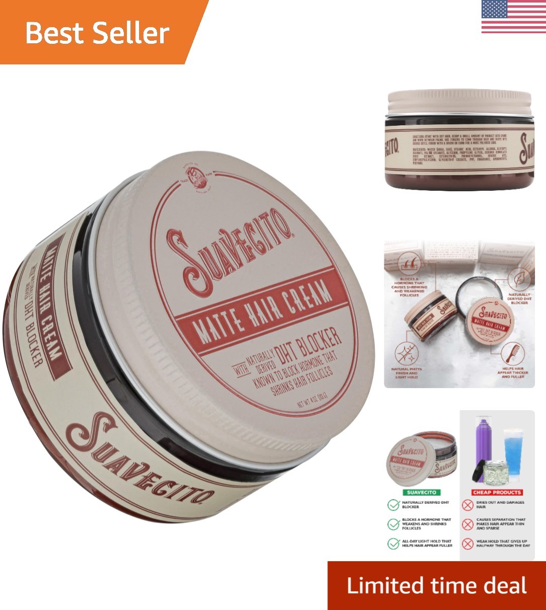 Light Hold Hair Pomade with DHT Blocker – Paraben Free, 4oz Natural Finish