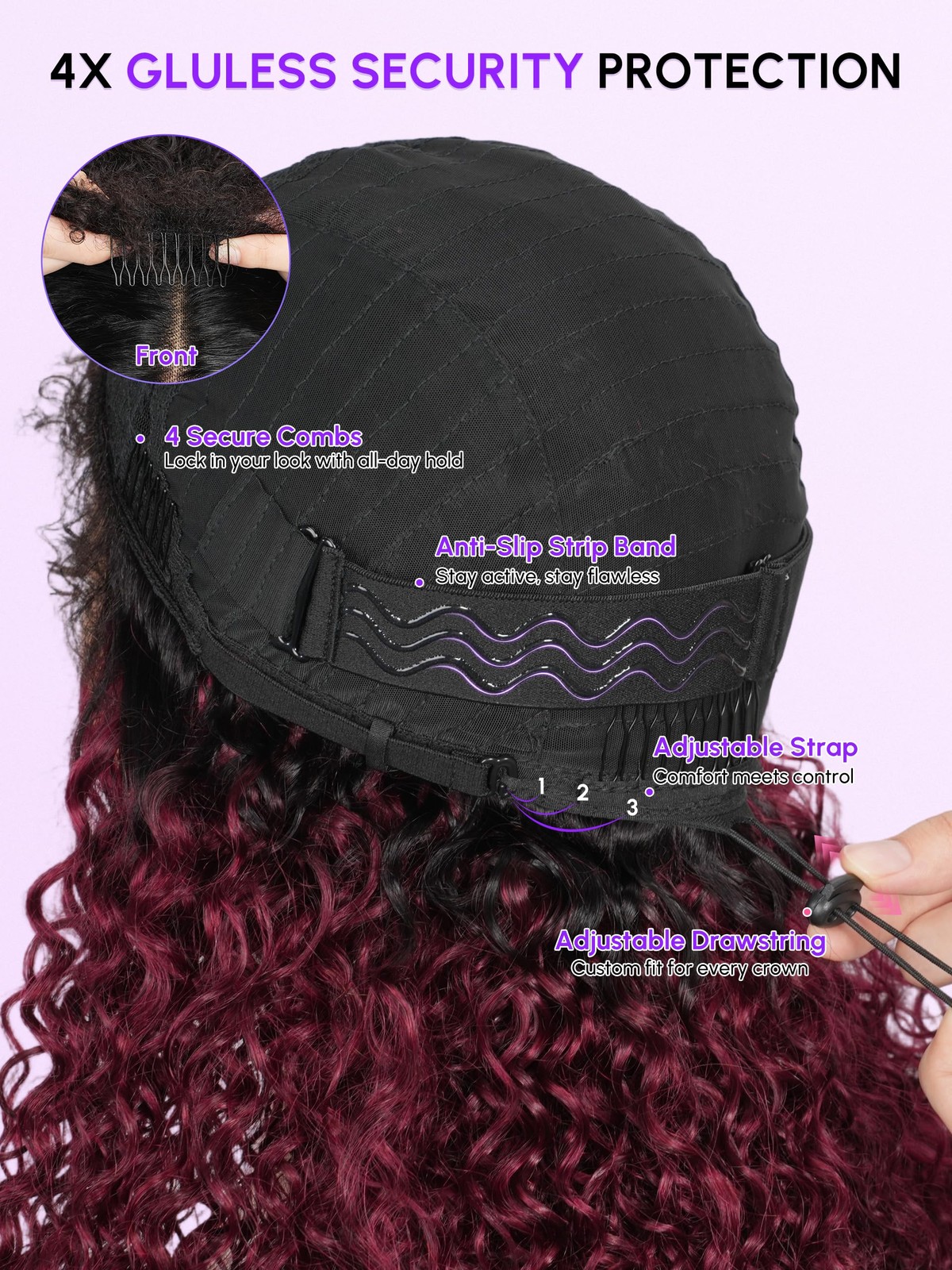 Shangyinfa Shangyin T1B/99J Half Wig Human Hair Water Wave Flip Over Half Wig