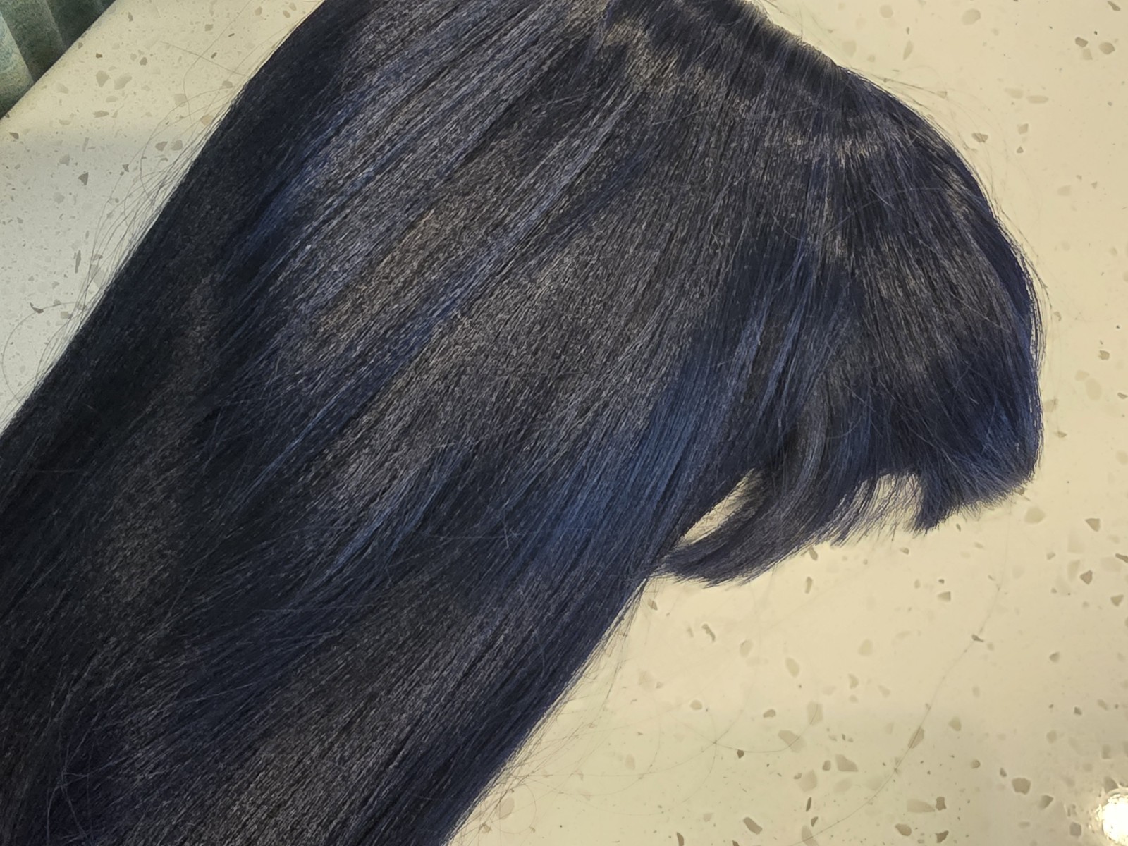TaBeWay Long Blue/Black Synthetic Wig Layered W/ Bangs Straight 30″, Cap