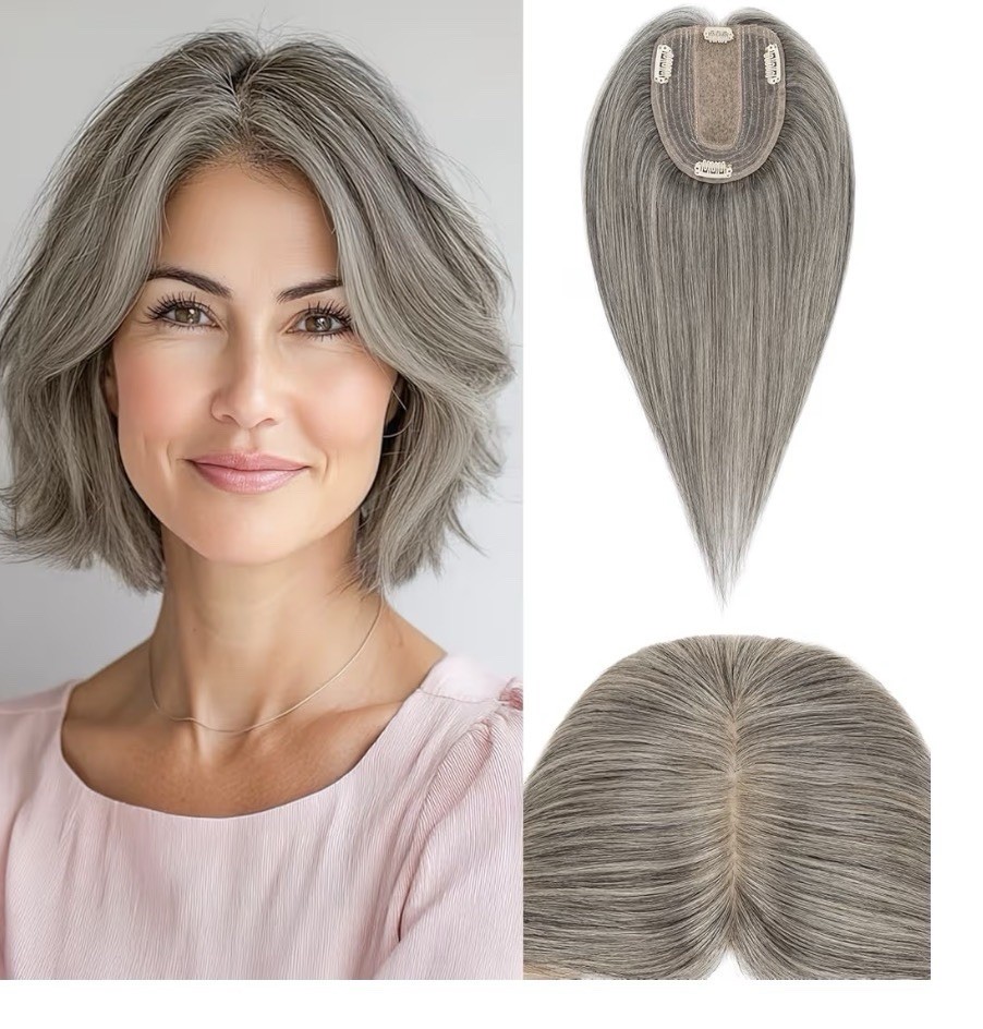 Rich Choices Hair Topper For Women-100% Human Hair-No Bangs-Salt And pepper