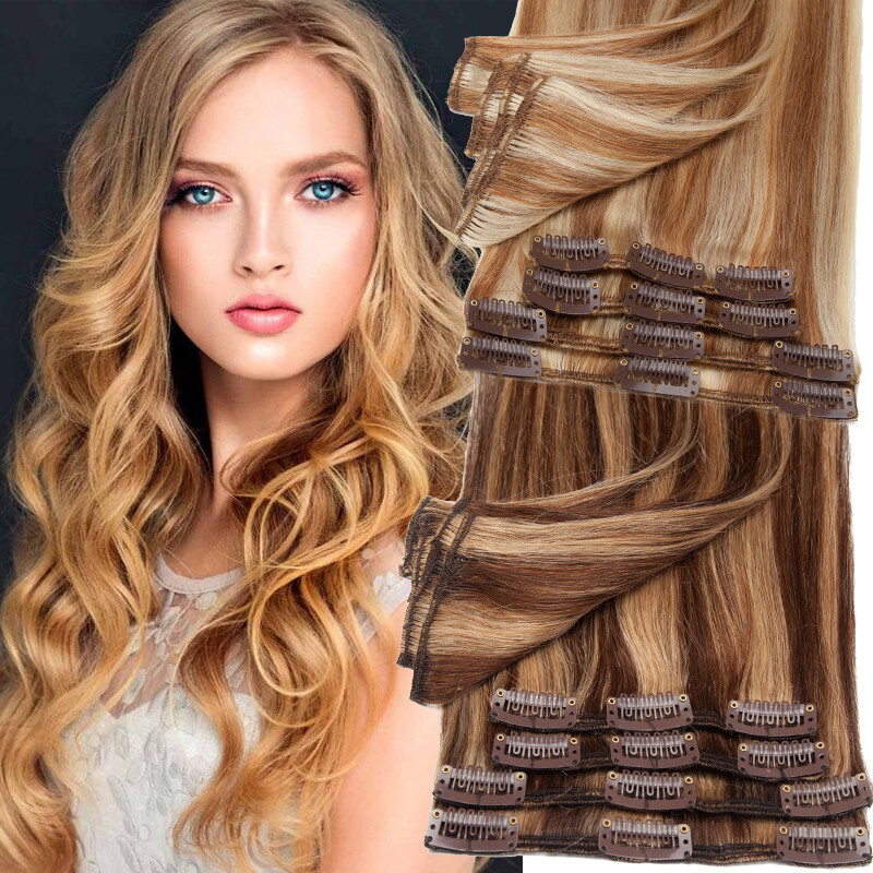 SALE 8PCS 18Clips Russian Clip In Real HUman Hair Extensions 100% Remy Full Head