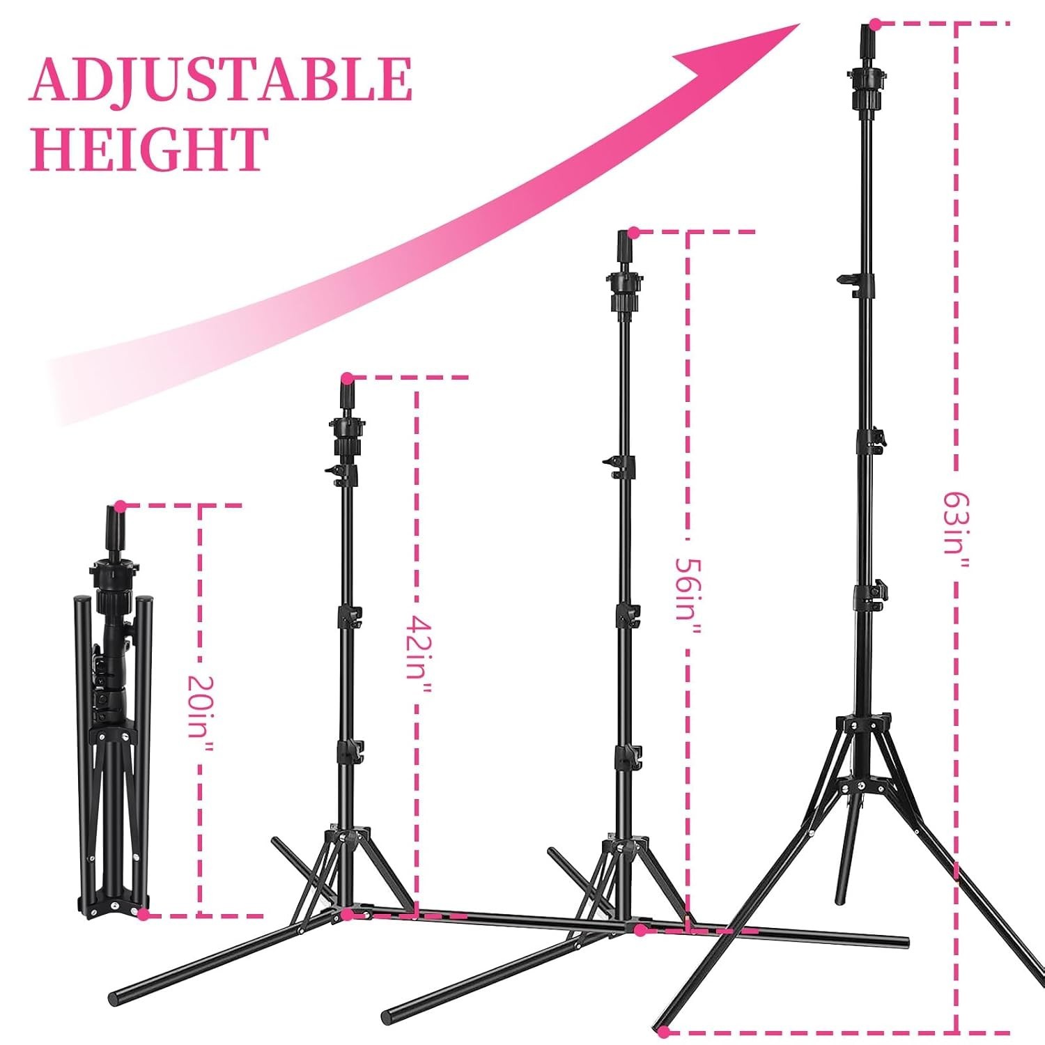 Professional 22In Wig Stand with 63In Adjustable Tripod – Pink Display Head