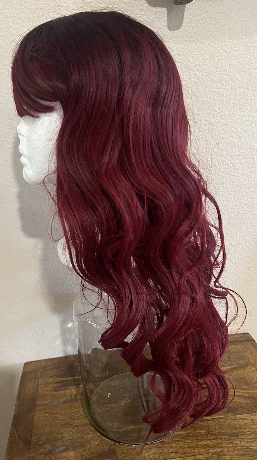 Women’s 24″ Bangs Long Wavy Hair Wig Burgundy Red Black