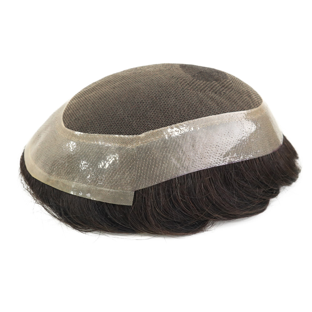 Men Toupee Hairpiece French Lace Hair System Replacement Men Poly Skin Wig Brown
