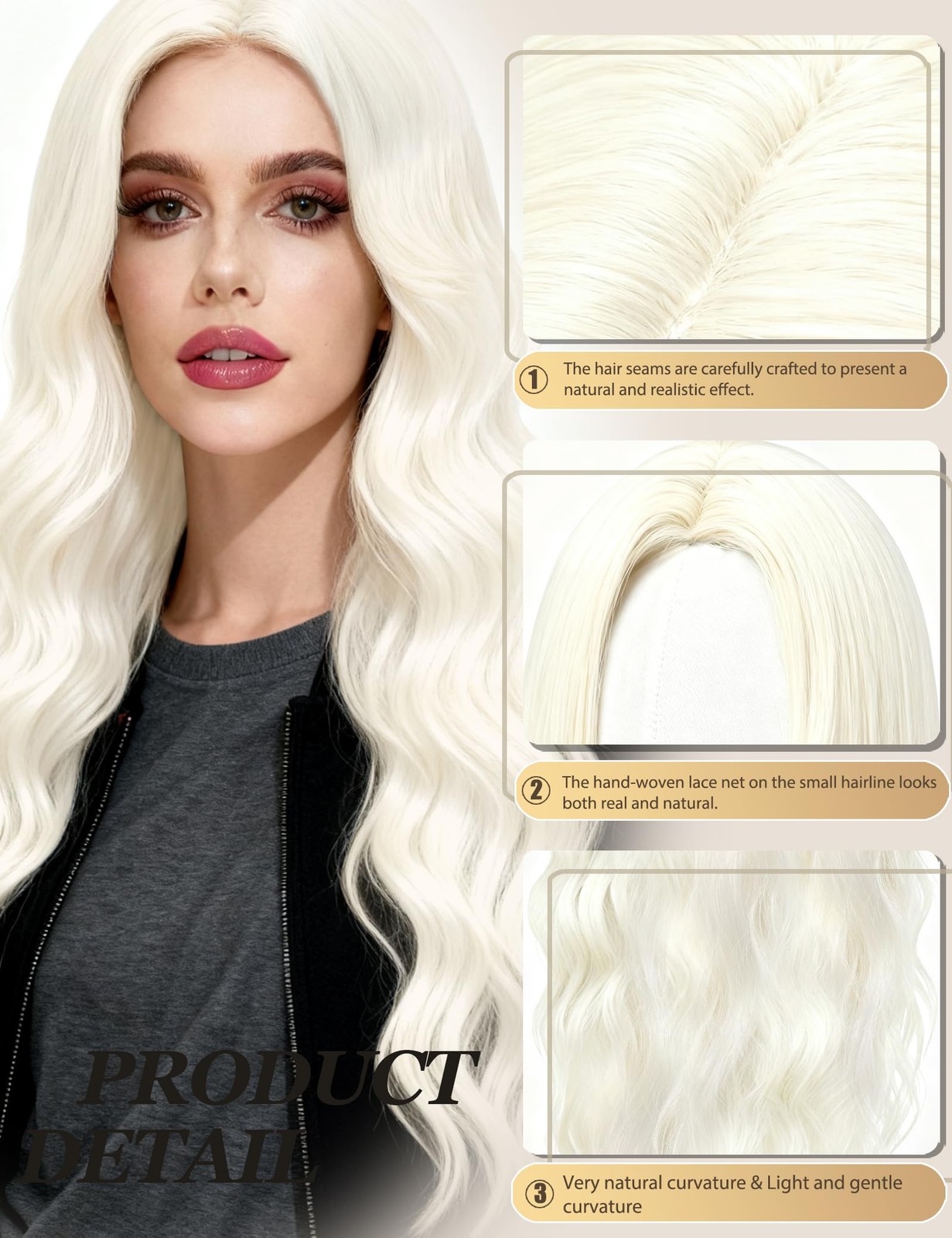 23.62 Inch Long Wavy Wig Middle Part for Women and Party Sunglasses, Curly Wa…