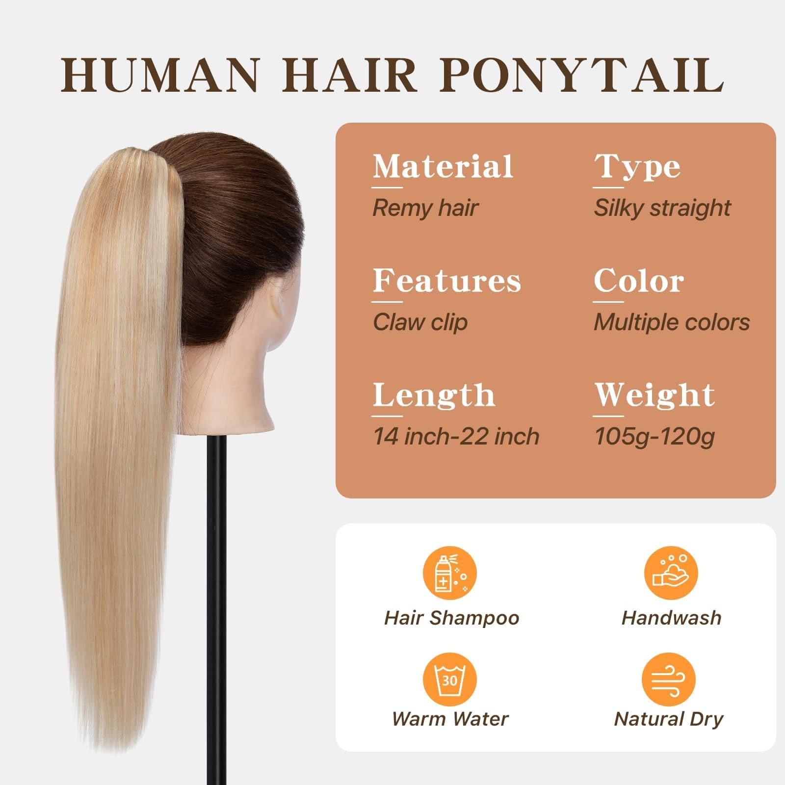 Tesshair Human Hair Ponytail Claw Clip Ponytail Extension Human Hair No 14 Inch