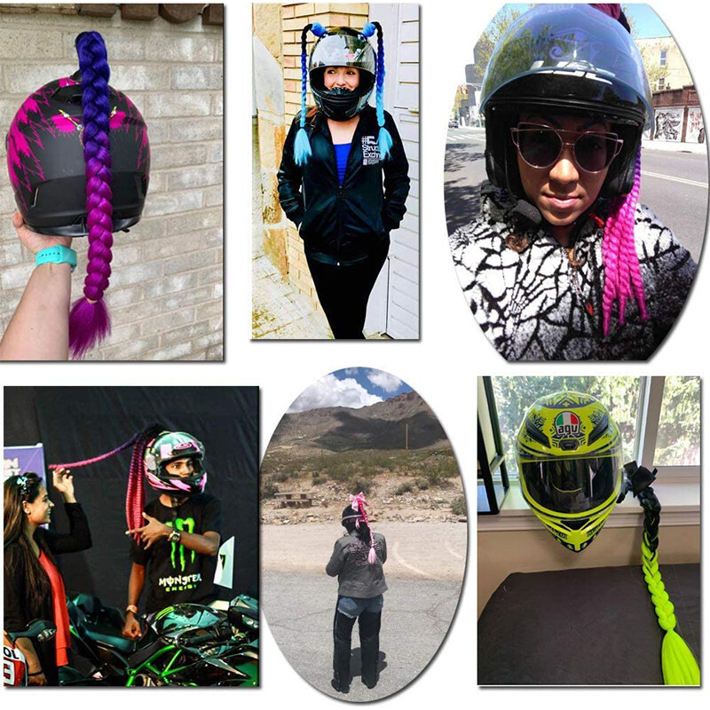 US 20 Inch Rainbow Motorcycle Motorbike Helmet Braids Ponytail With Suction Cup