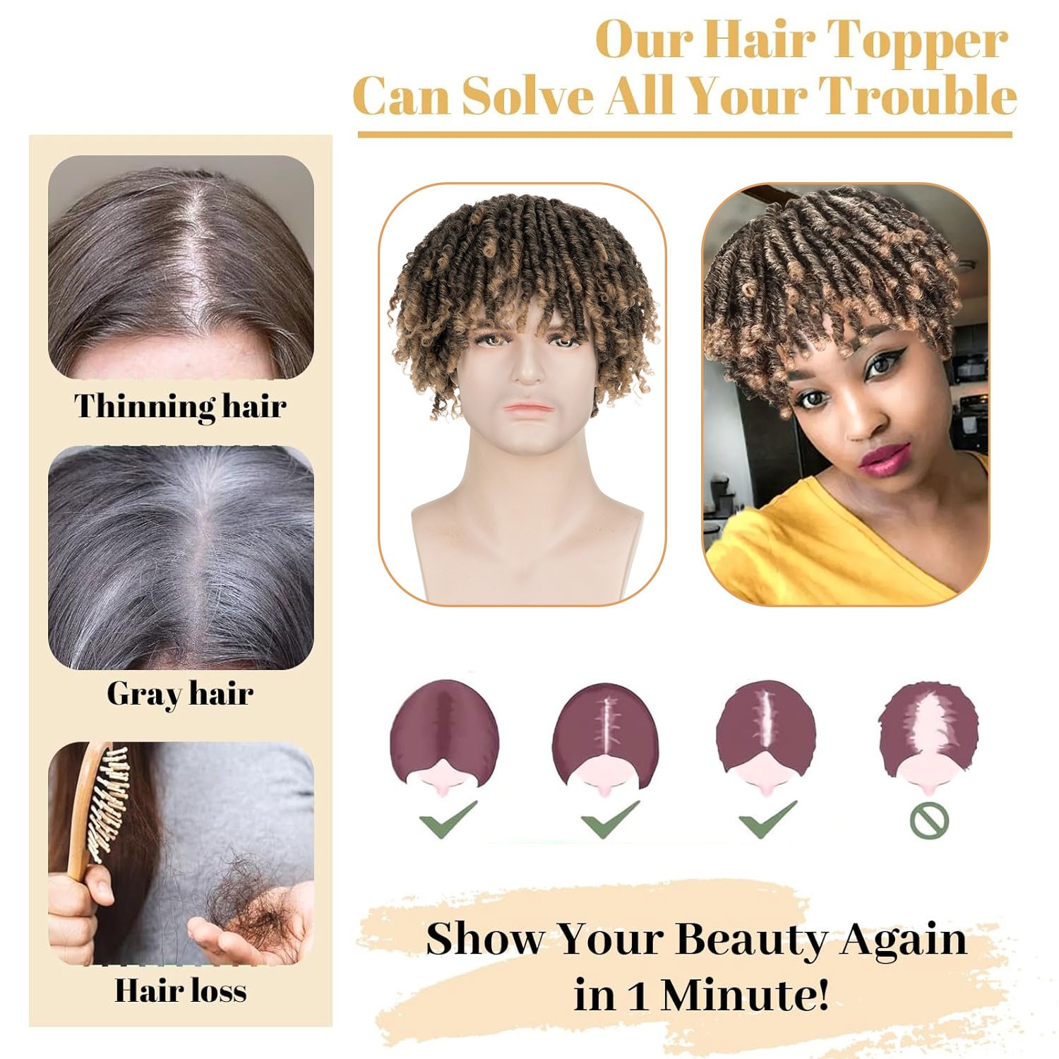 USA Dreadlock Toupee for Men Short Braided Hair Topper for Women Afro Curly Hair