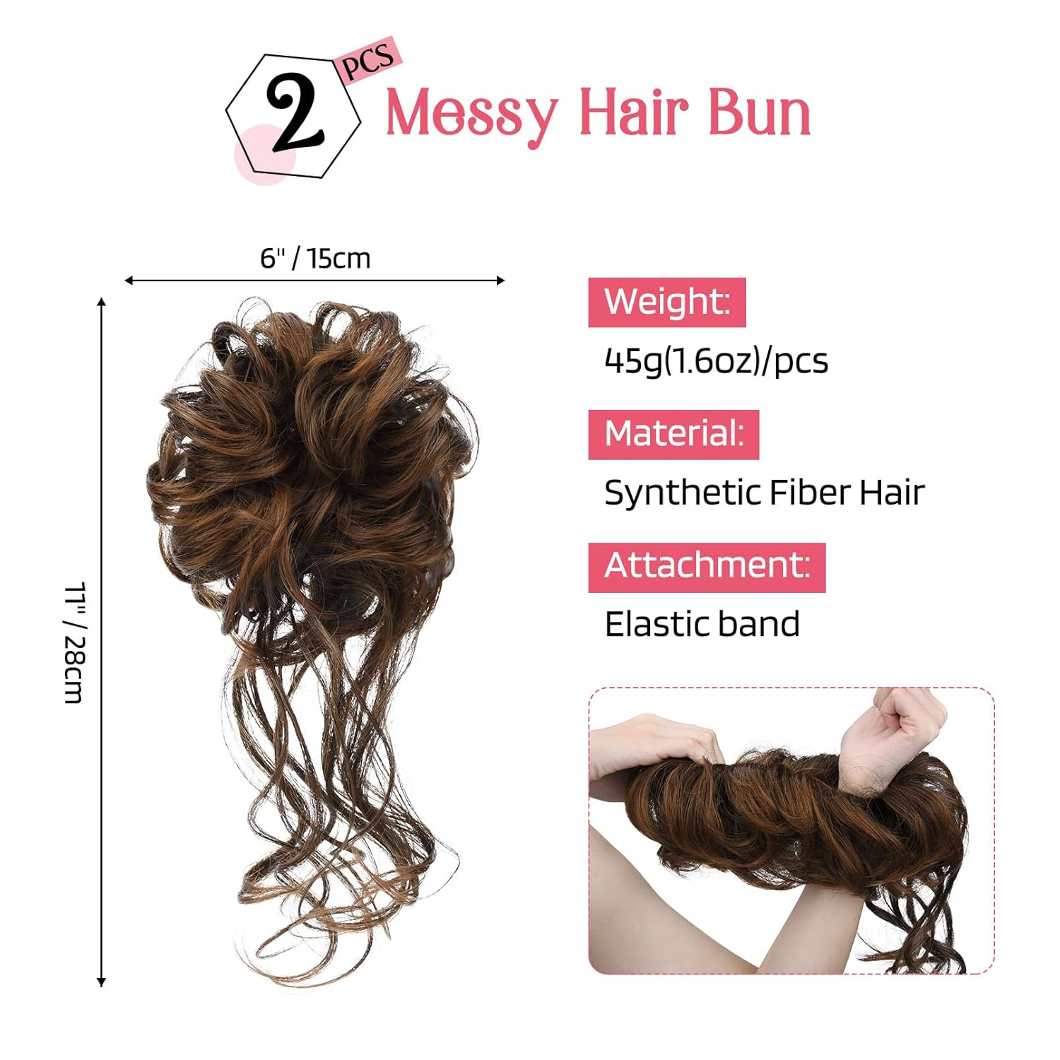 2PCS Messy Bun Hair Piece, Tousled Updo with Tendrils Bun Extensions Wavy Curly