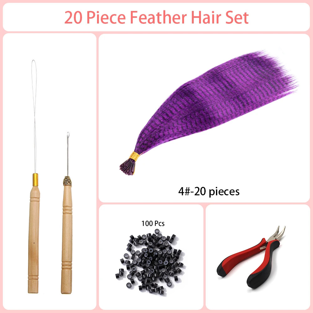 Heat Resistant Synthetic I-Tip Faux Feather Hair Extensions Pack For Women