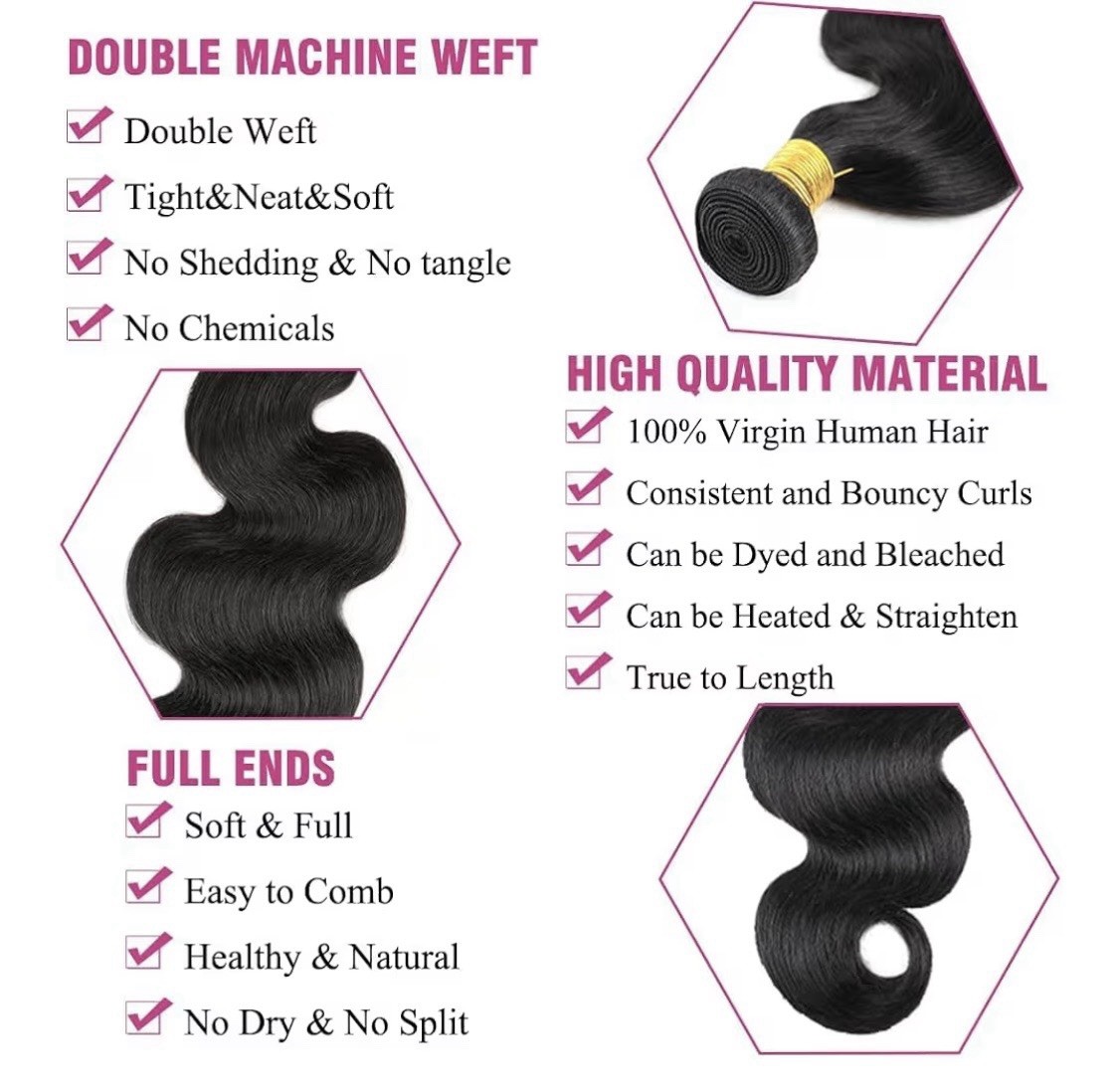 Body Wave Human Hair Style Extension Size 14” Natural Color Black A3 New