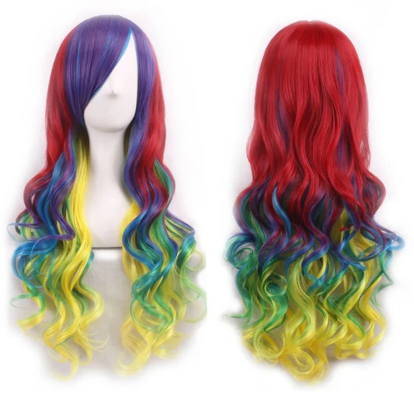 Soowee Ombre Rainbow Synthetic Cosplay Wig with Bangs Multicolor Wig for Women