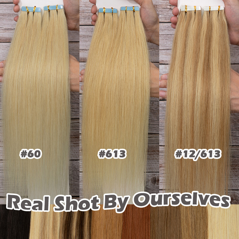 20-80PCS Tape In Real Remy Human Hair Extensions 100% Thick Hairpiece Invisible
