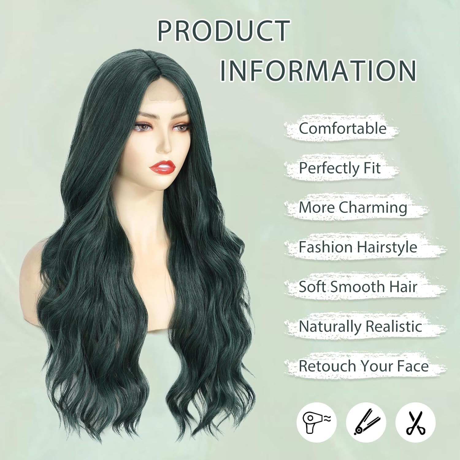 26″ Dark Green Wavy Curly Wig For Women Parties Daily Wear 34E340370