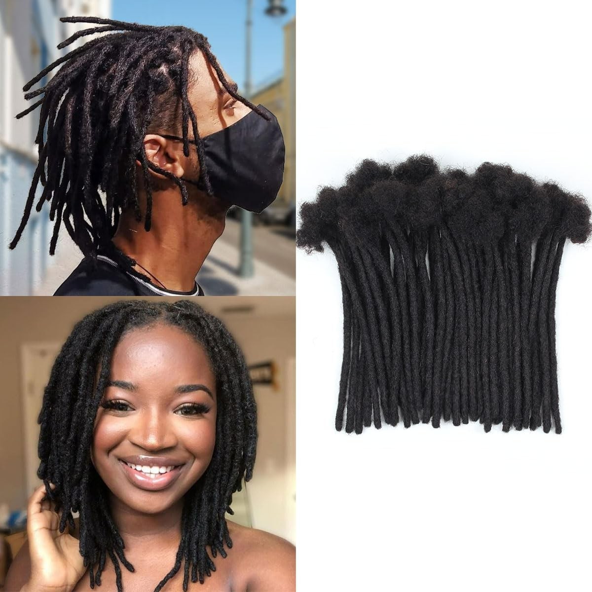Vecago 50 Strands Loc Extensions Human Hair 6 inch 0.4cm Dreadlock 1B
