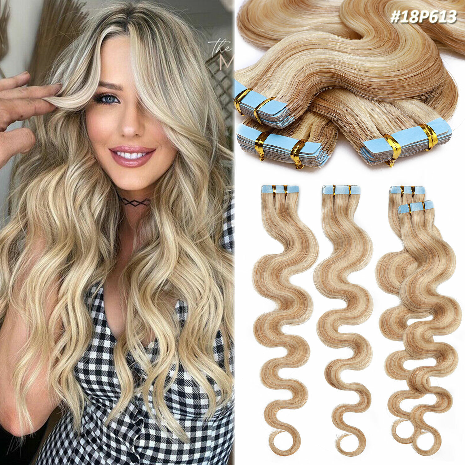 20PCS Mix Tape In 100% Remy Human Hair Extensions Full Head Skin Weft Body Wave