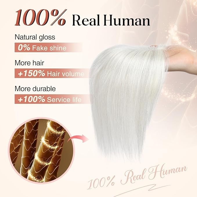 White w/ Black Strands 100% Real Human Side Bang 10in Hair Topper