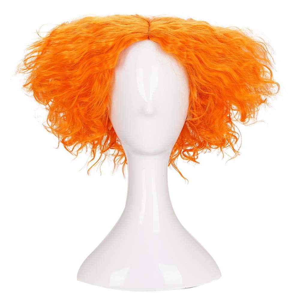 morvally Short Messy Curly Orange Wigs Unisex Adult Heat Resistant Hair for Cosp