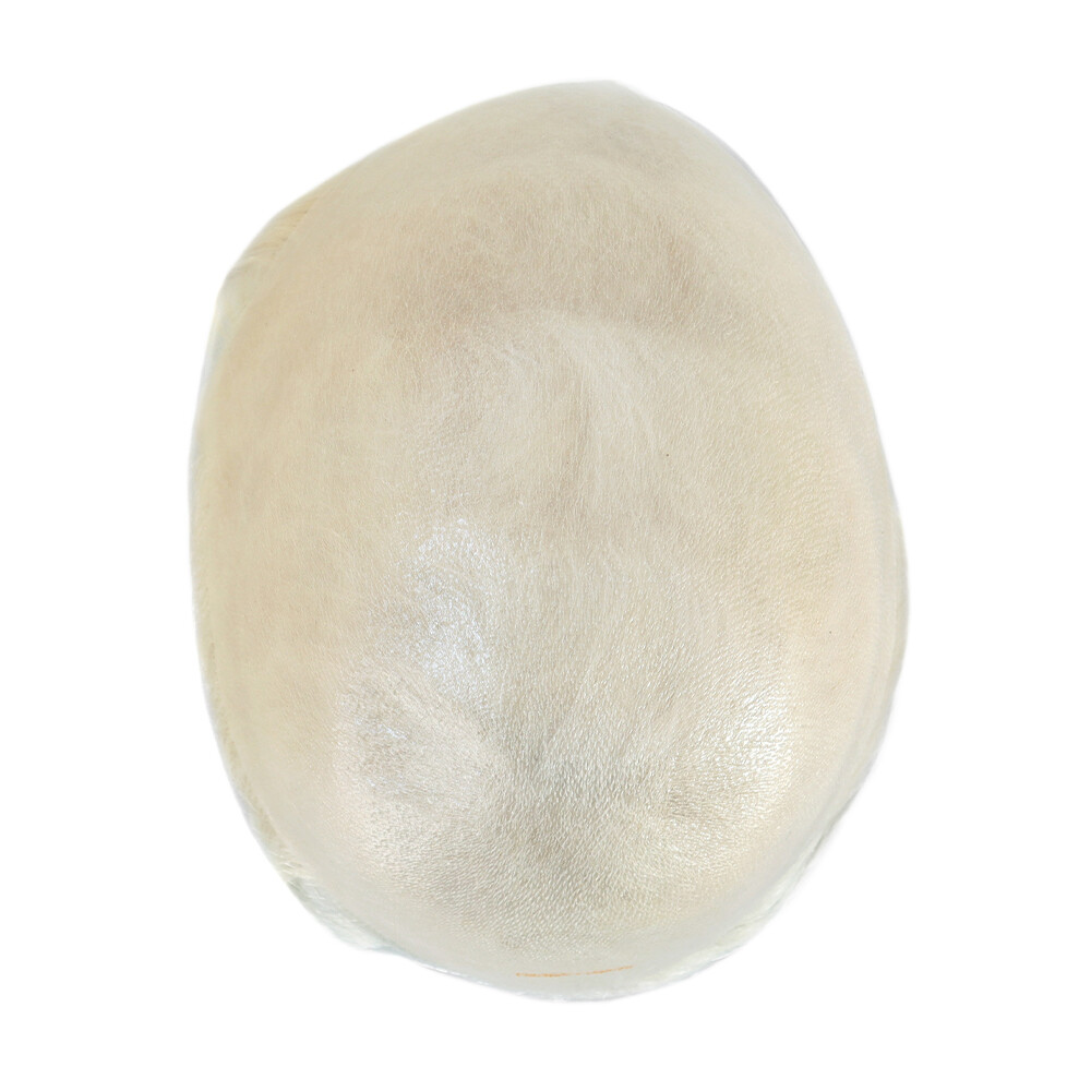 Mens Human Hair Replacement System Ultra Thin Skin Toupee Hair Pieces White Hair