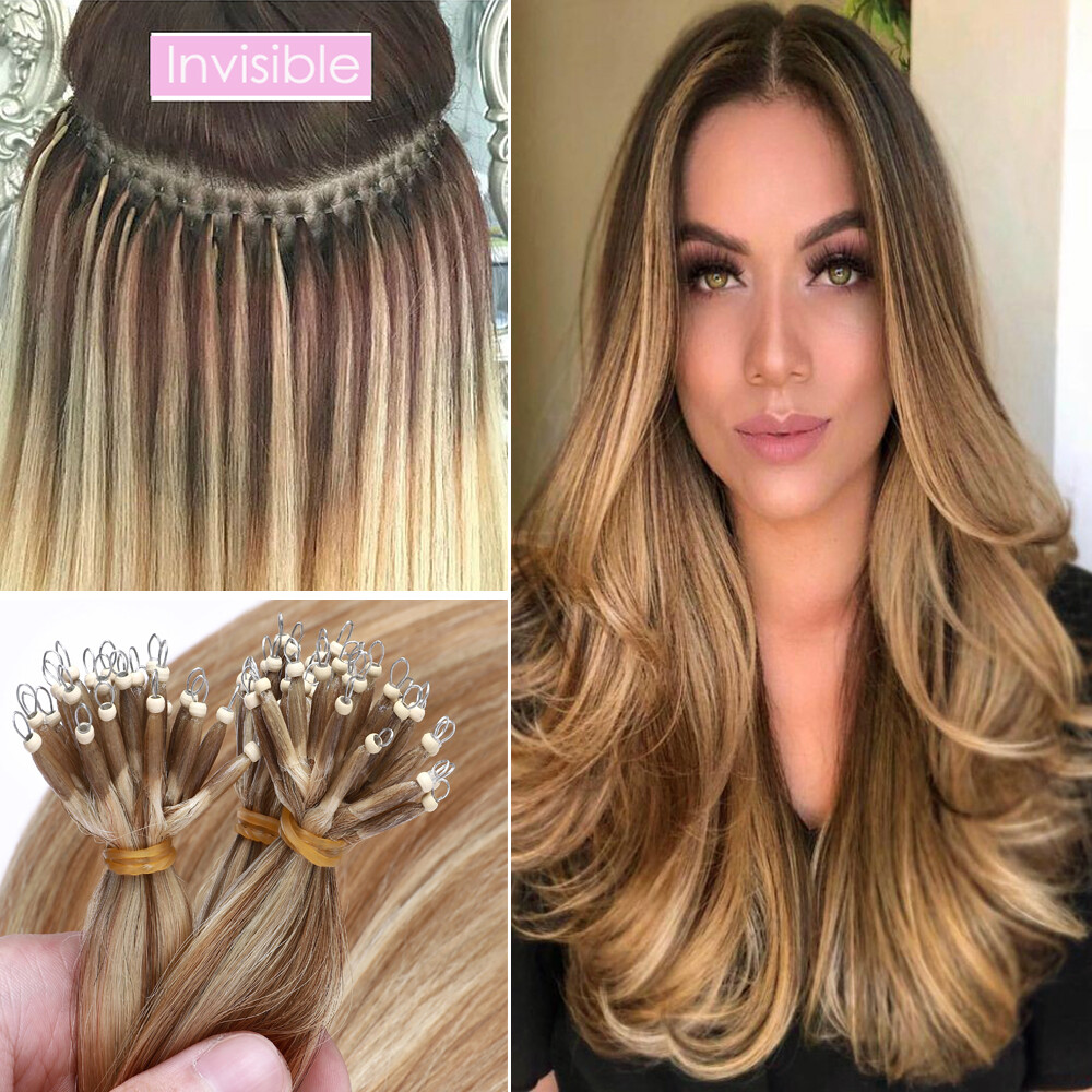 Human Hair Nano Loop Extensions Full Head 100% Remy Ring Tip 1g Thick Seamless A