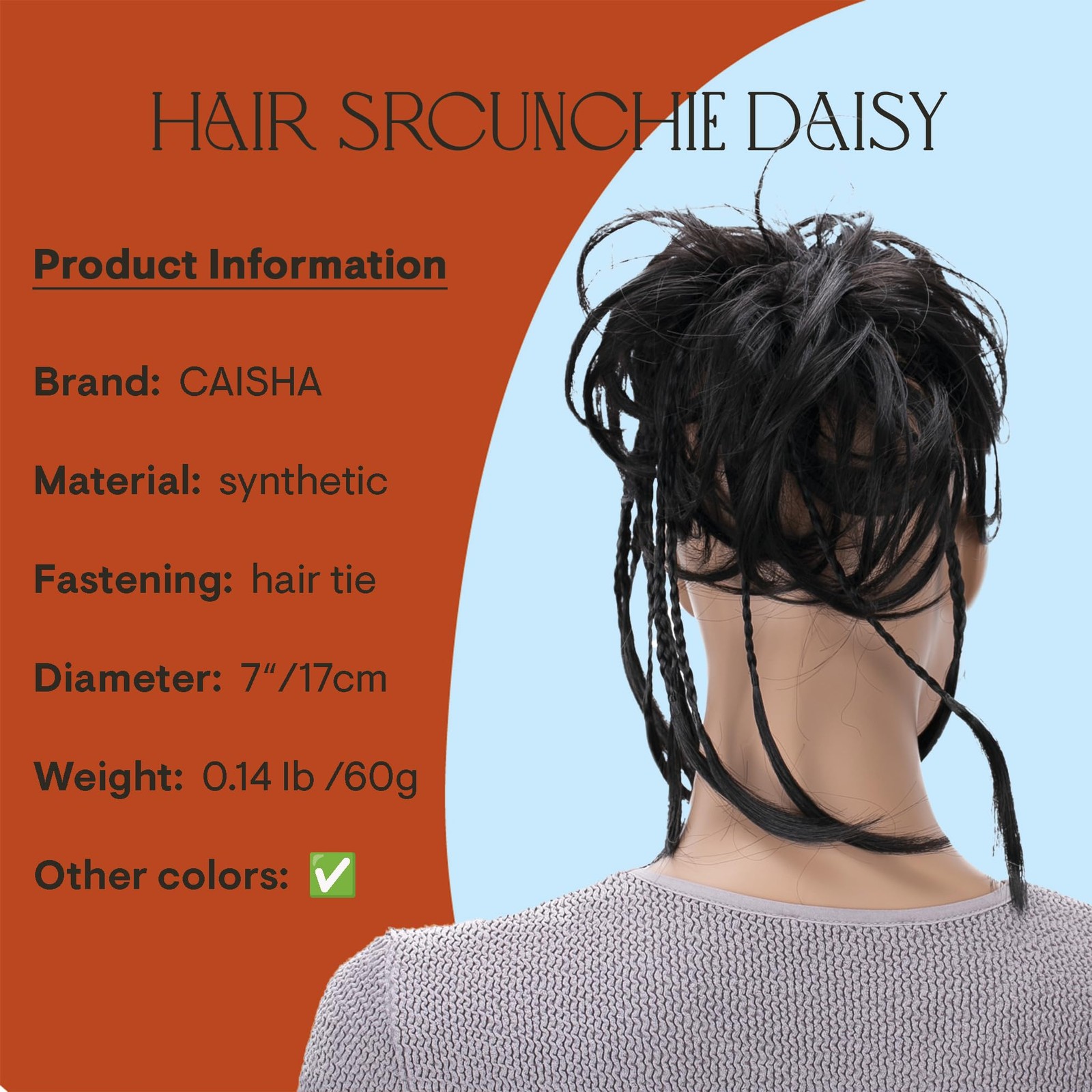 CAISHA Jumbo Scrunchie Braided Updo Wavy Messy Bun Hairpiece Black-Brown G17D