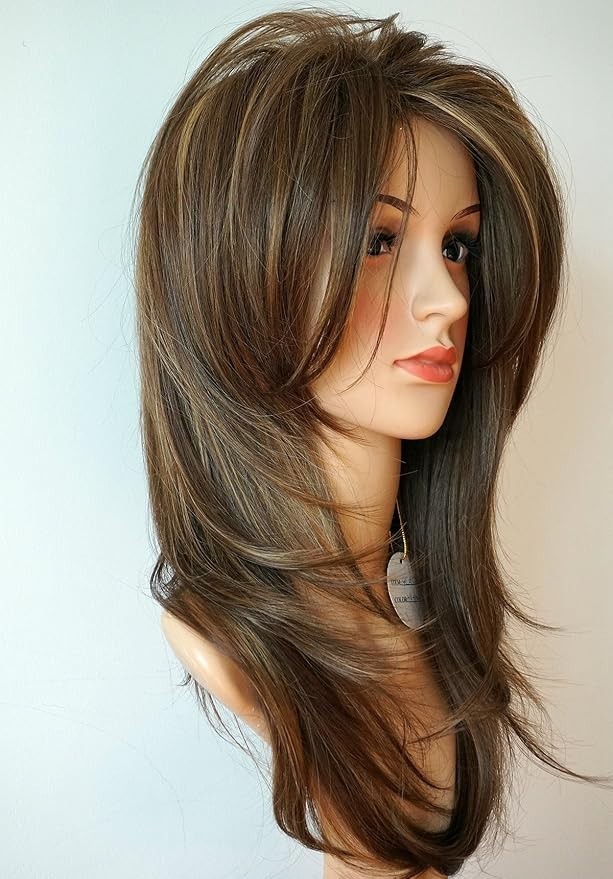 Light Brown with Blonde Balayage Long Layer 24-26in Women Premium Hair