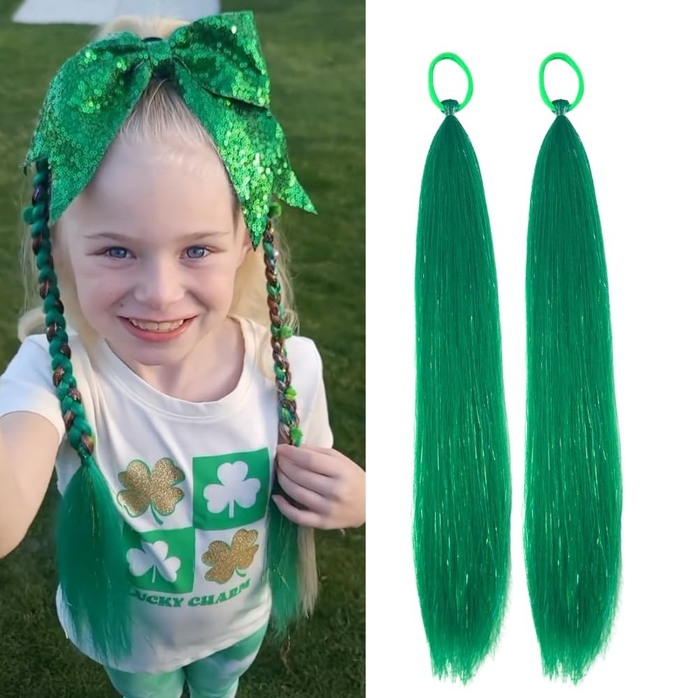 Dark Green Braiding Ponytail Hair for Women, Tinsel Extensions With Rubber Ba…