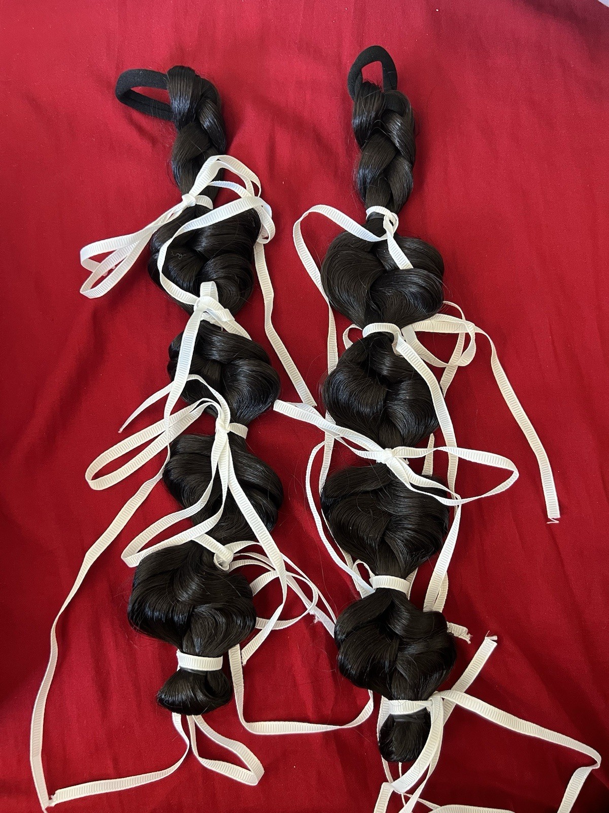 1 pair Extension Hair Pony Tail Hair white Ribbon