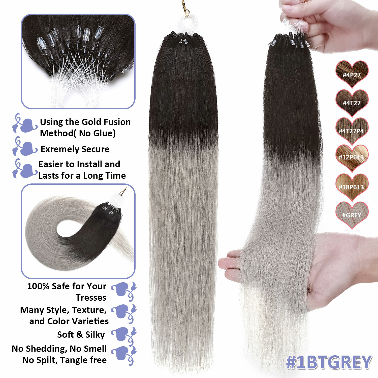 US Micro Ring Loop Tip Remy Human Hair Extensions Silky Straight Micro Bead Link