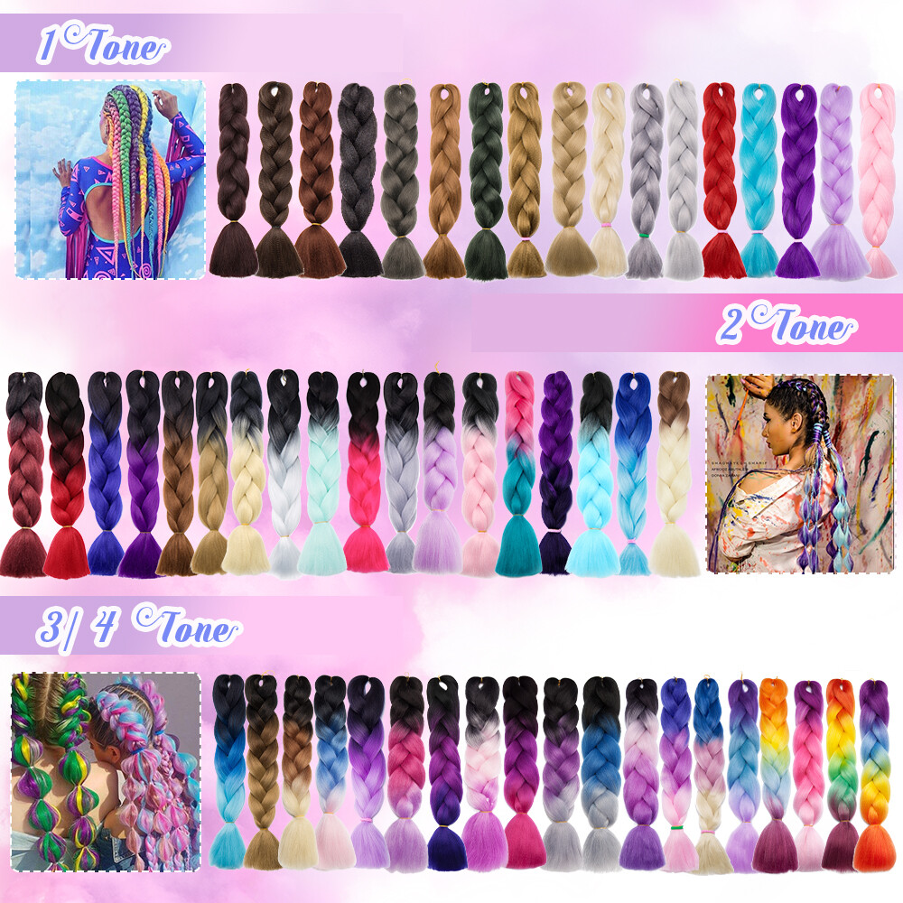 24″ Braiding Ombre Rainbow Jumbo Braids Hair Extensions Synthetic Multi-Color US