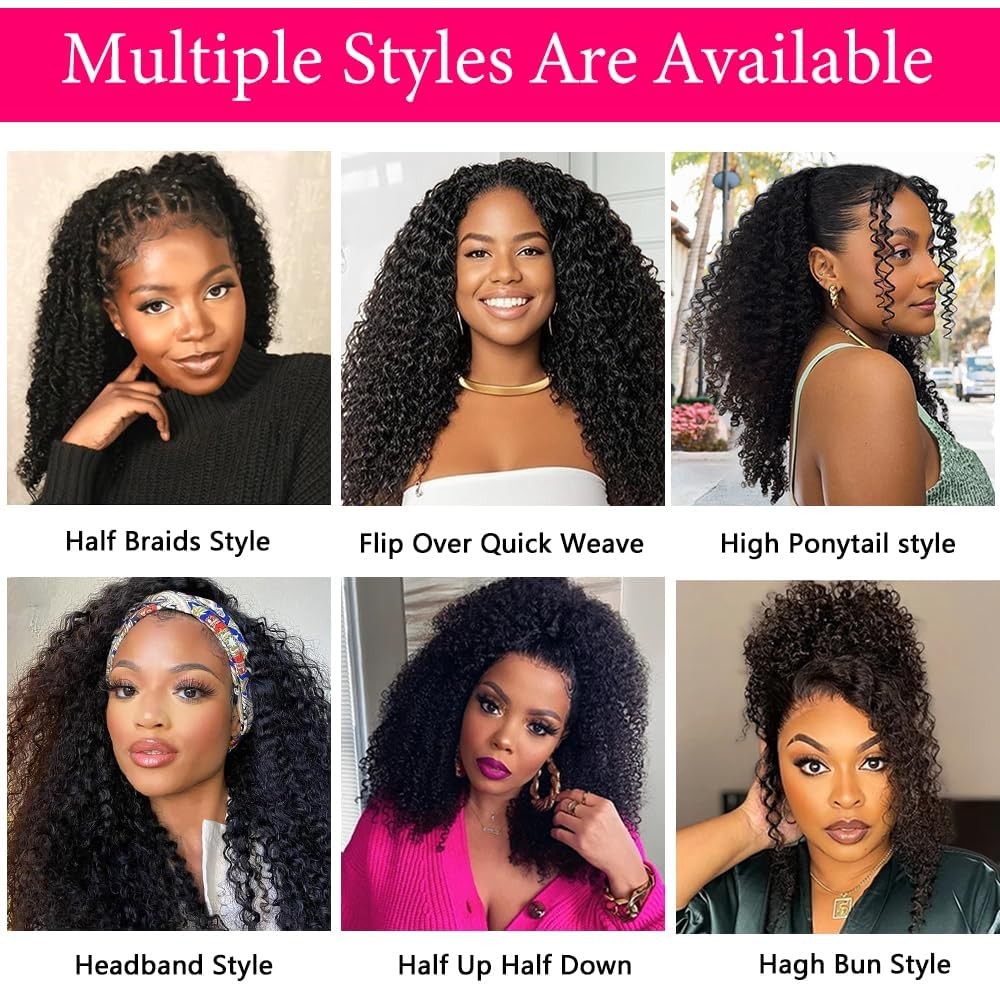Larhali Kinky Curly Half Wig Human Hair 180 Density Wear And Go Glueless Wigs