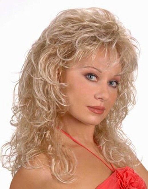 WOMENS MEDIUM LENGTH MIX OF PERM-LIKE & SLIGHTLY CRIMPED CURLS CURLY WIG CECILIA