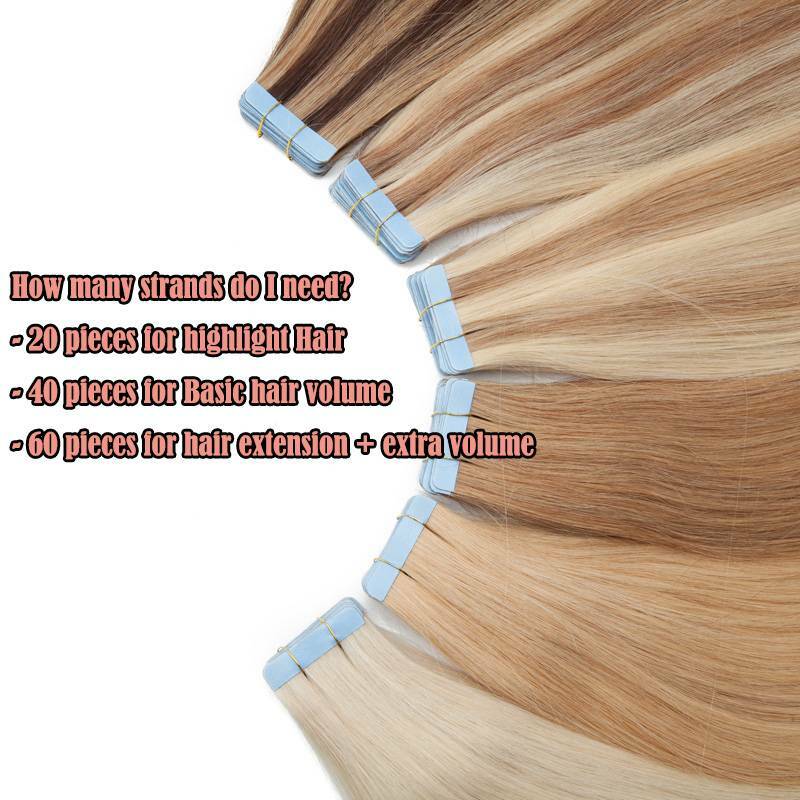 Wavy 100% Real Thick Tape In Human Hair Extensions Full Head Skin Weft BLONDE US