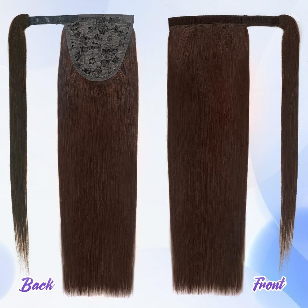 Winsky 20 Inch Human Hair Ponytail 90G Long Wrap Around Ponytail Medium Brown