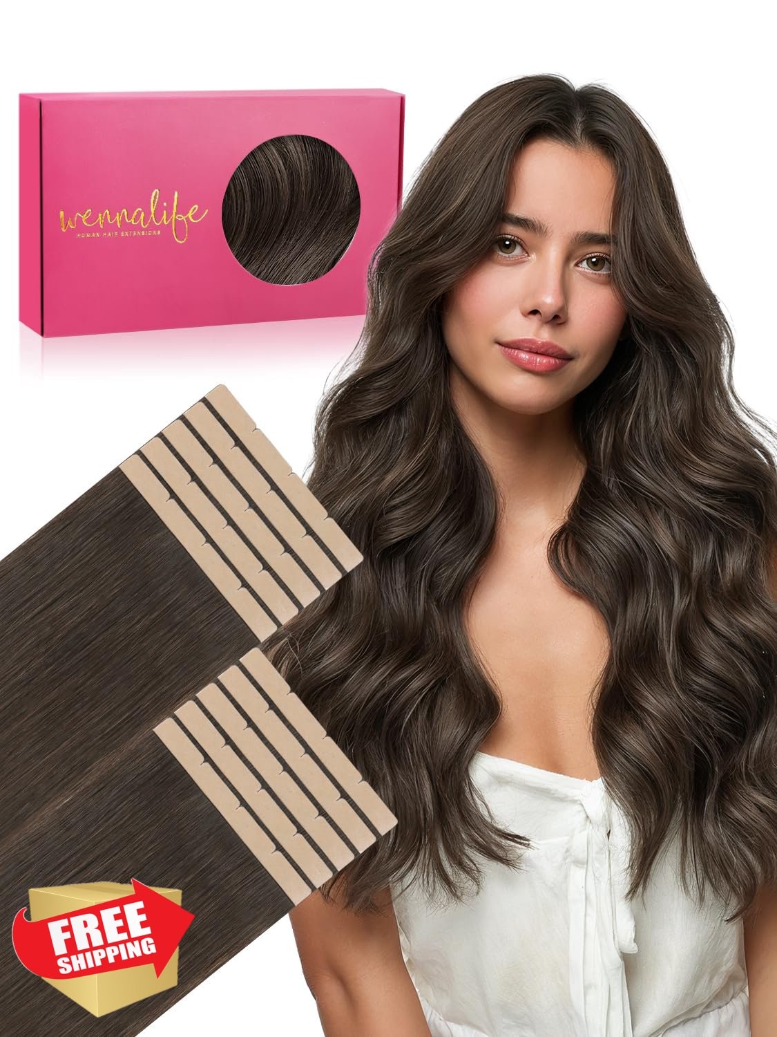 Wennalife 8cm Tape In Hair Extensions 18 Inch 50g 10pcs Cool Dark Brown
