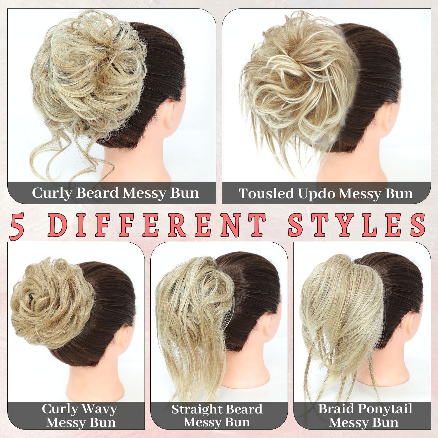 5 PCS Messy Bun Hair Piece for Women Scrunchies Ponytail Extension with Elast…