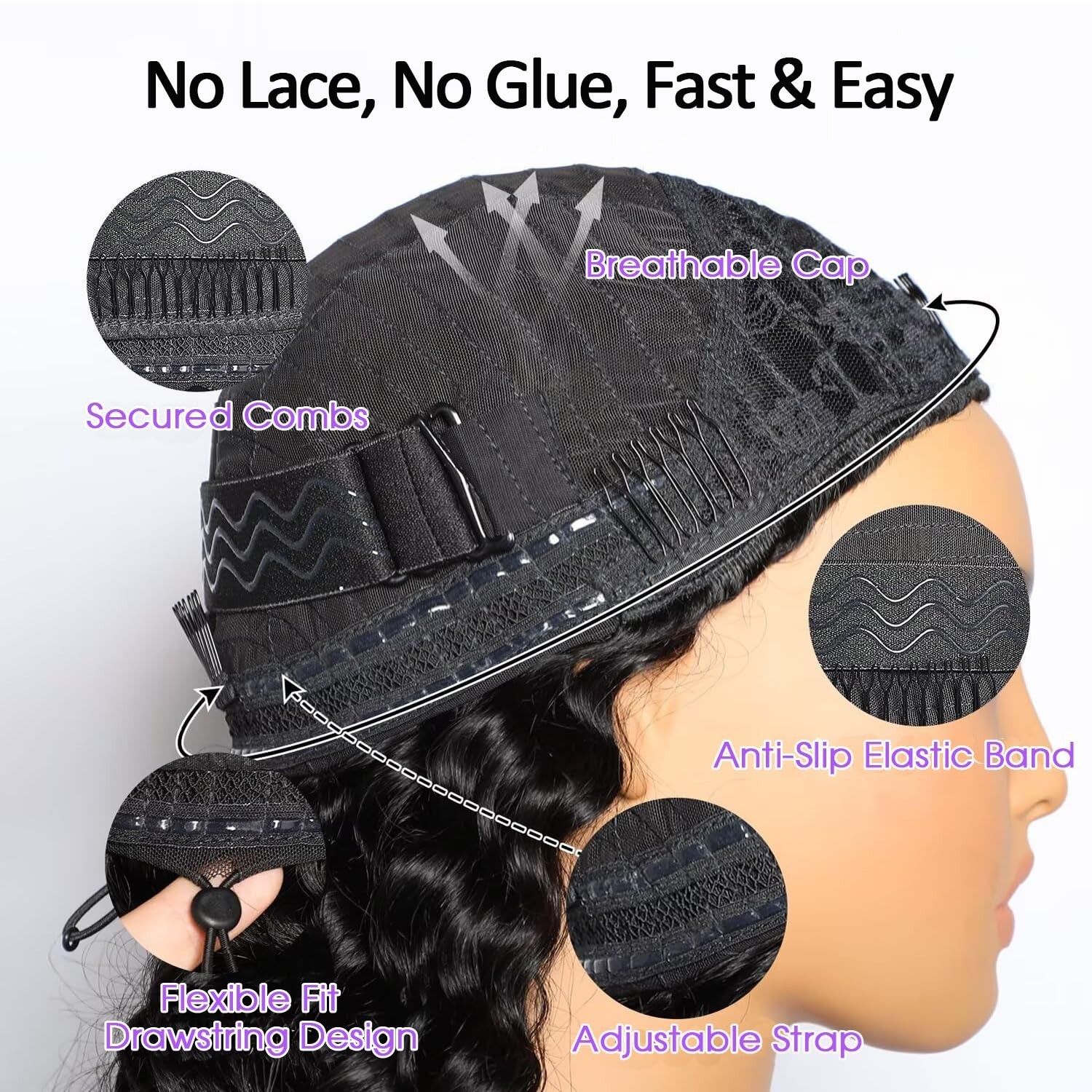 220% Density 20″ Curly Half Wigs – 100% Human Hair, Clip-In & Drawstring, Easy W