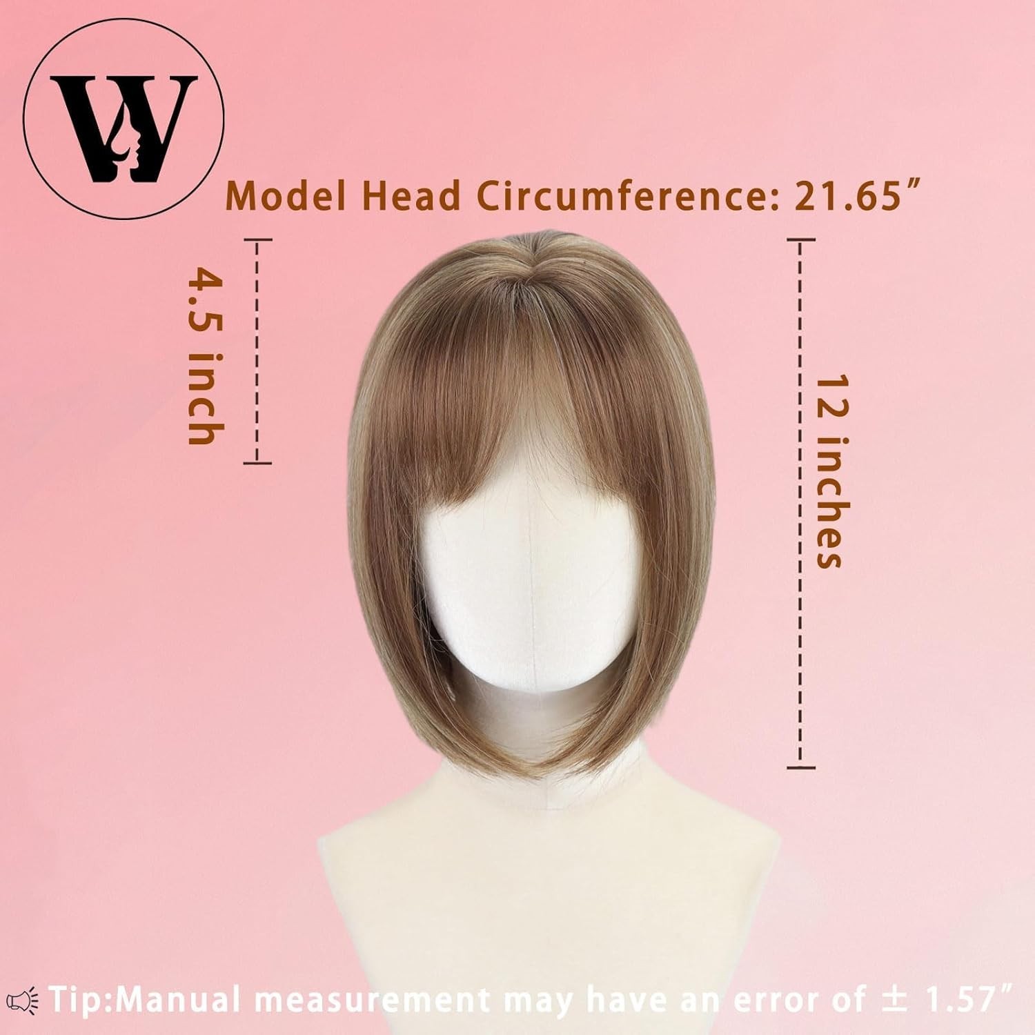 Cute 12″ Honey Brown Bob Wig, Lace Front, Bangs, Glueless, Daily Wear