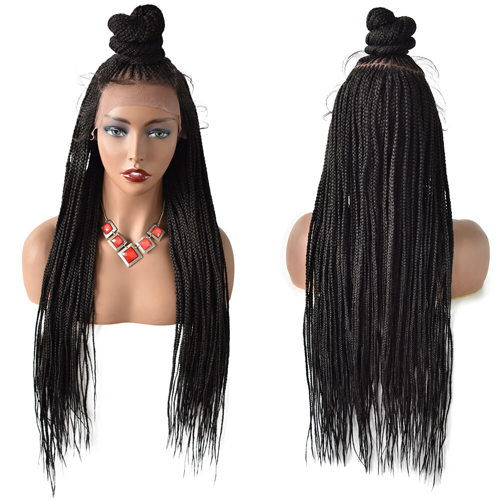 Hand Braided Swiss Lace Front Updo Bun Cornrow Braids Women Wigs Baby Hair 35″