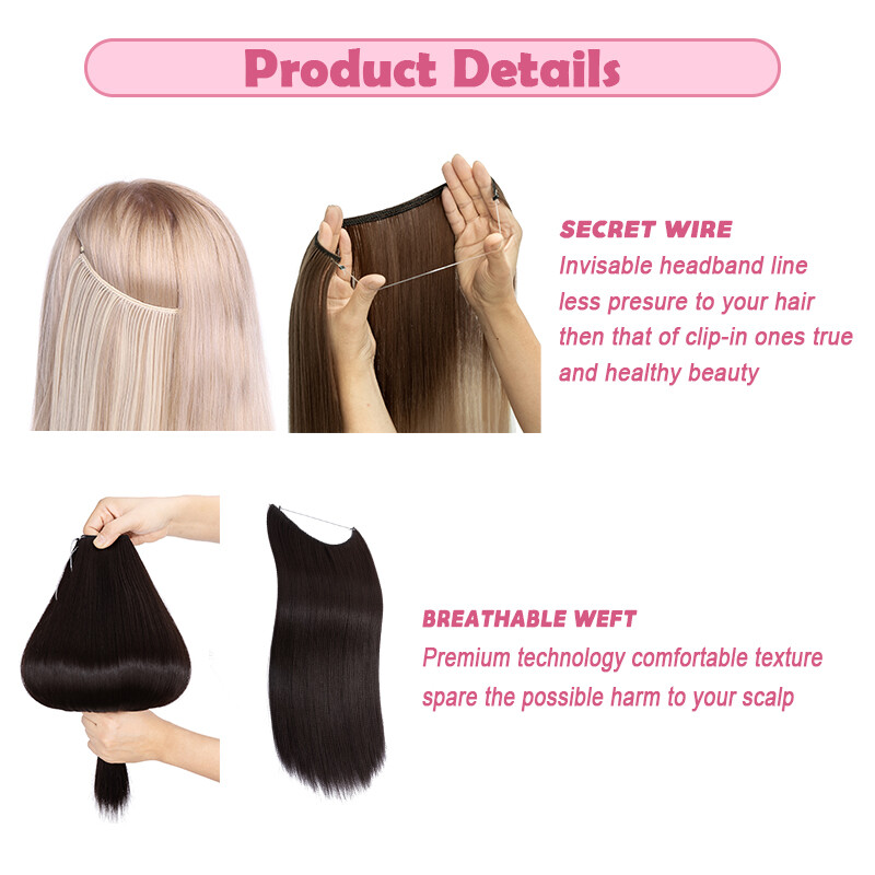 16″~24″ Thick Hidden Secret Wire In Hair Extensions Invisible Hairpiece As Human