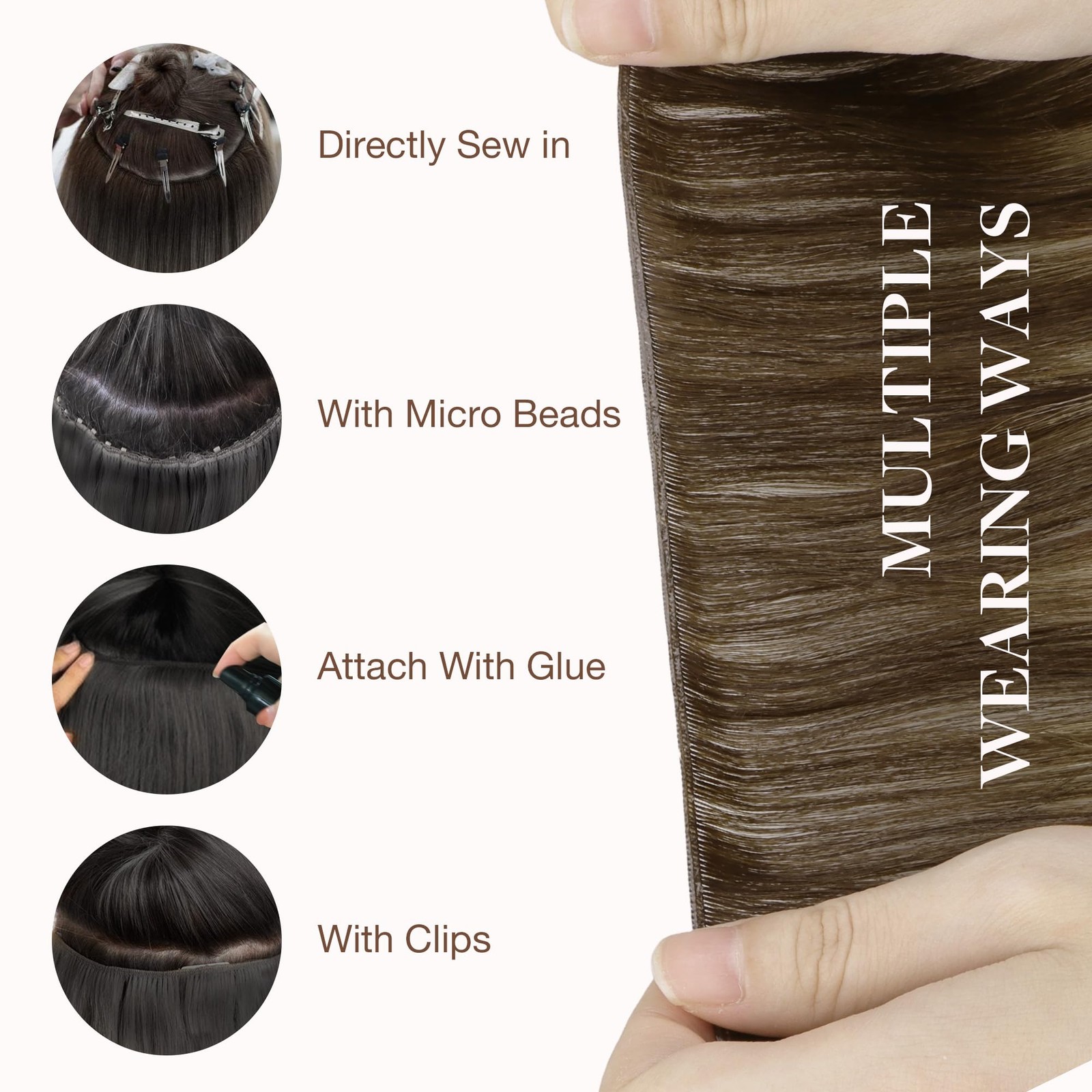 Genius Sew In Remy Weft Hair Extensions, 4/26/4 Balayage Chocolate Brown to H…