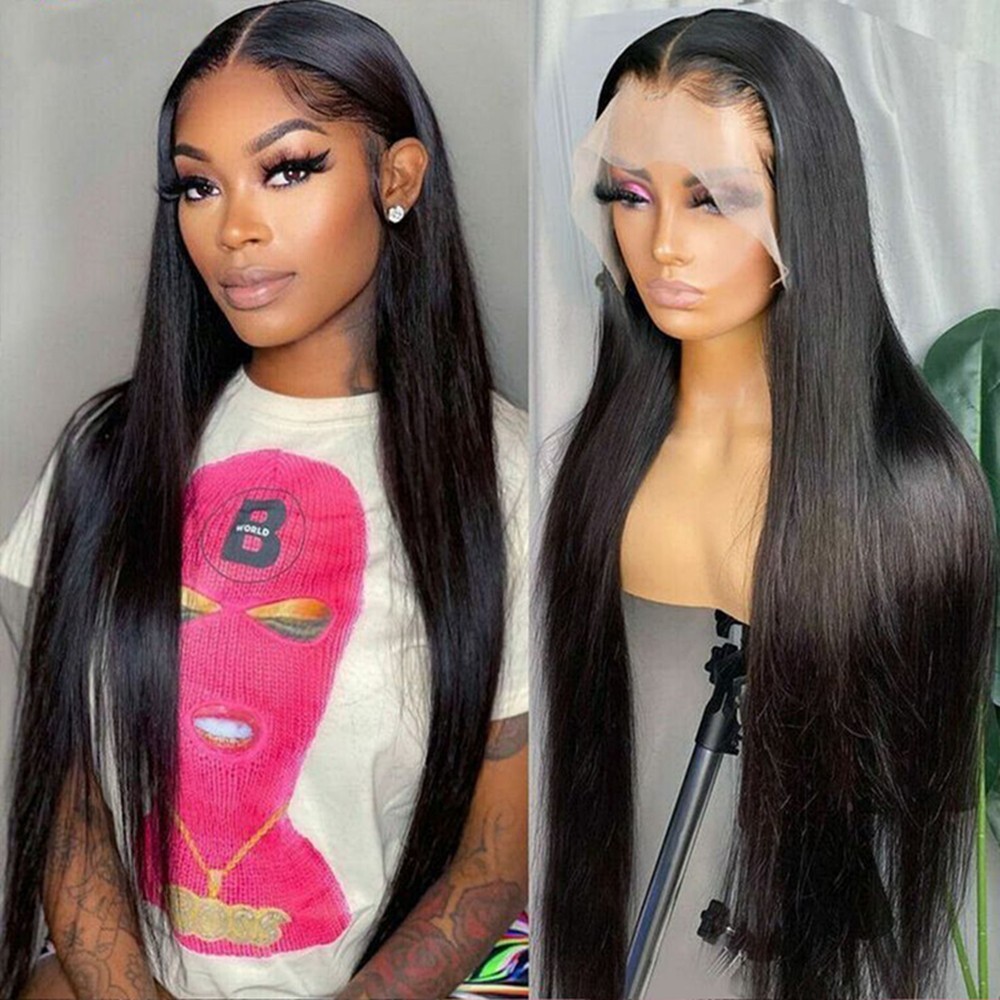 30″ Natural Synthetic Lace Front Wigs Black Long Straight Hair Heat Resistant US