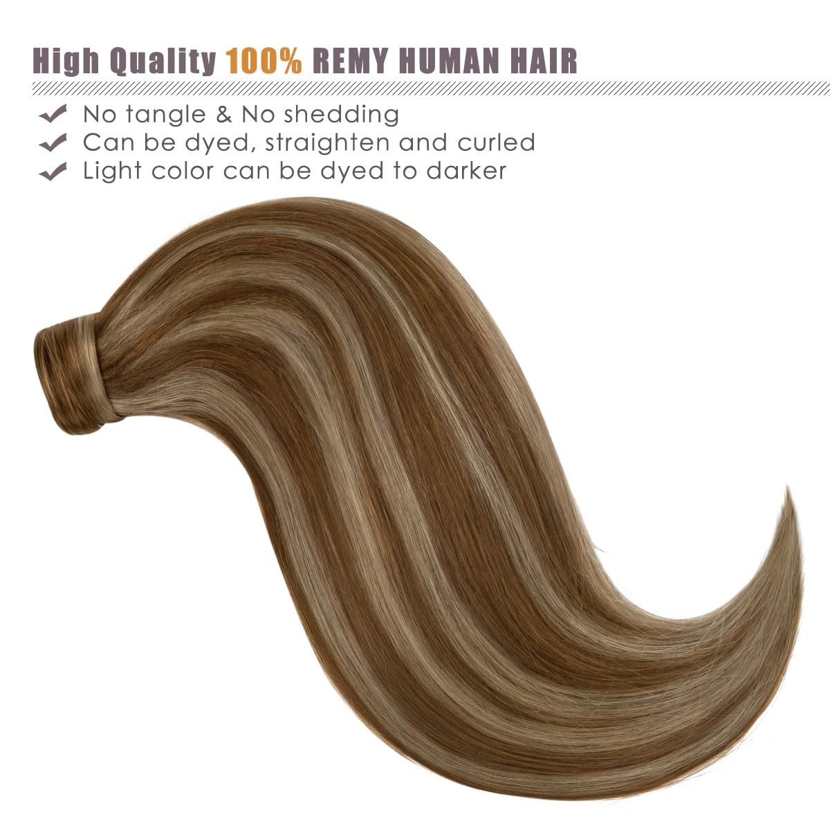 Lacer Real Human Hair Wrap Around Ponytail Extension Dark/Light Brown Highlight