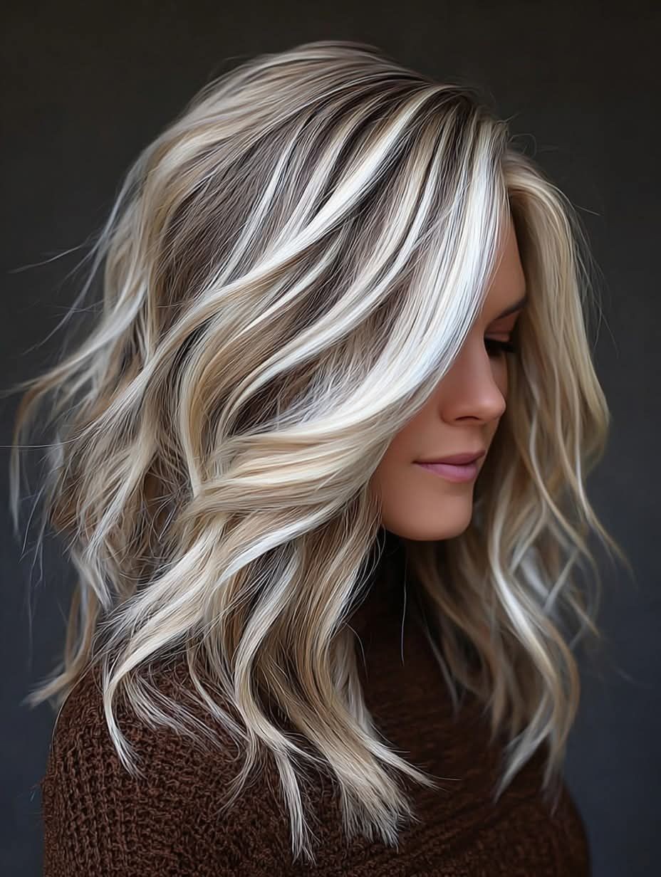 100% Human Hair Ash Brown with White Blonde Highlight Wavy 13X4 Lace Front Wig