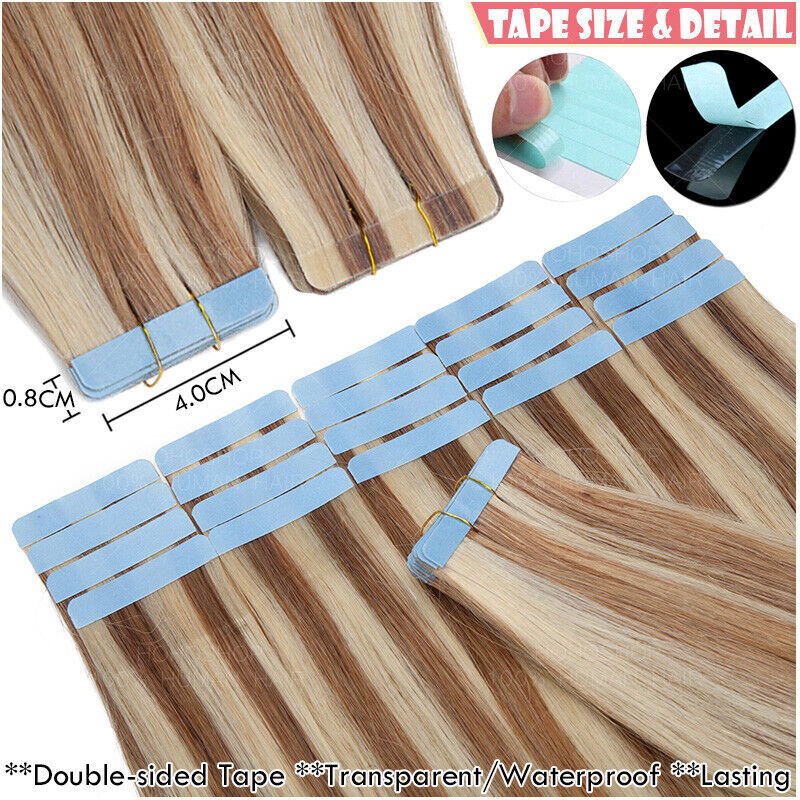 40PCS 100% Human Hair Extensions Tape in Skin Weft Thick Full Head Black Virgin